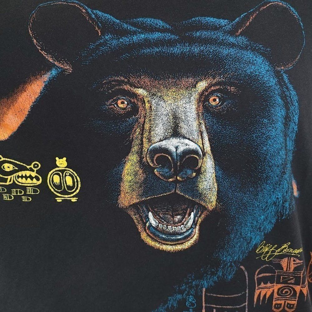 Grizzly Bear T Shirt Vintage 80s Native American Art Cliff Bonamie Made In USA - Picture 2 of 9